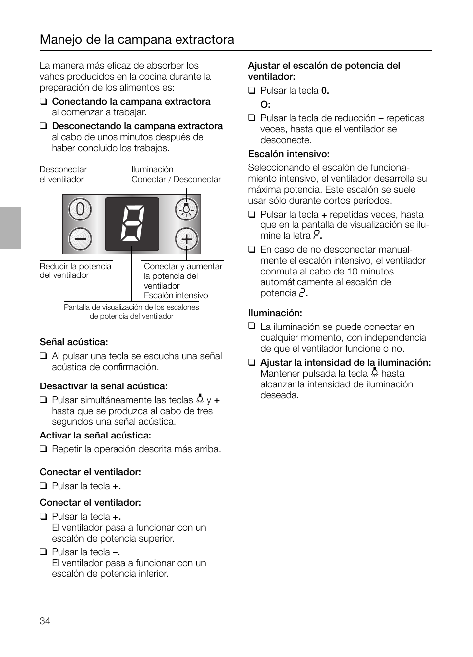 Manejo de la campana extractora | Bosch DIE 165 R User Manual | Page 34 / 48