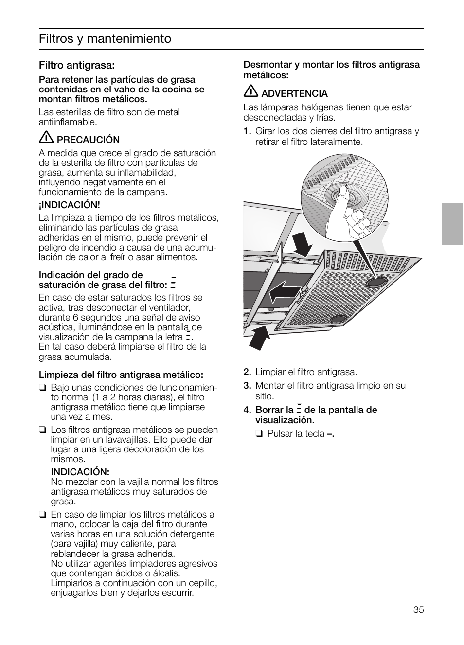 Filtros y mantenimiento | Bosch DIE 165 R User Manual | Page 35 / 48