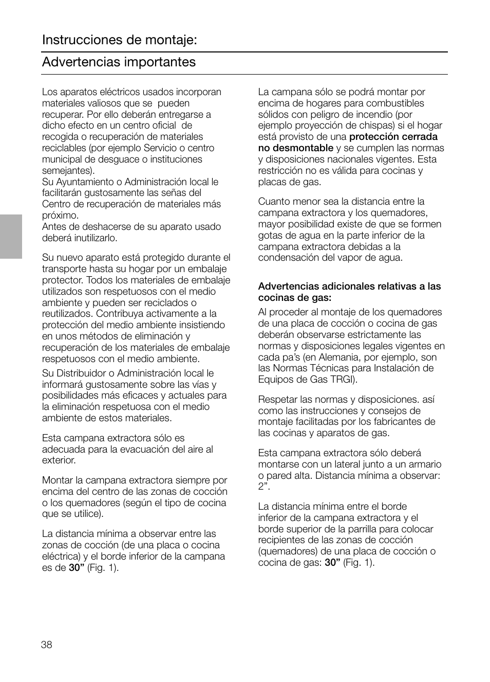 Advertencias importantes instrucciones de montaje | Bosch DIE 165 R User Manual | Page 38 / 48