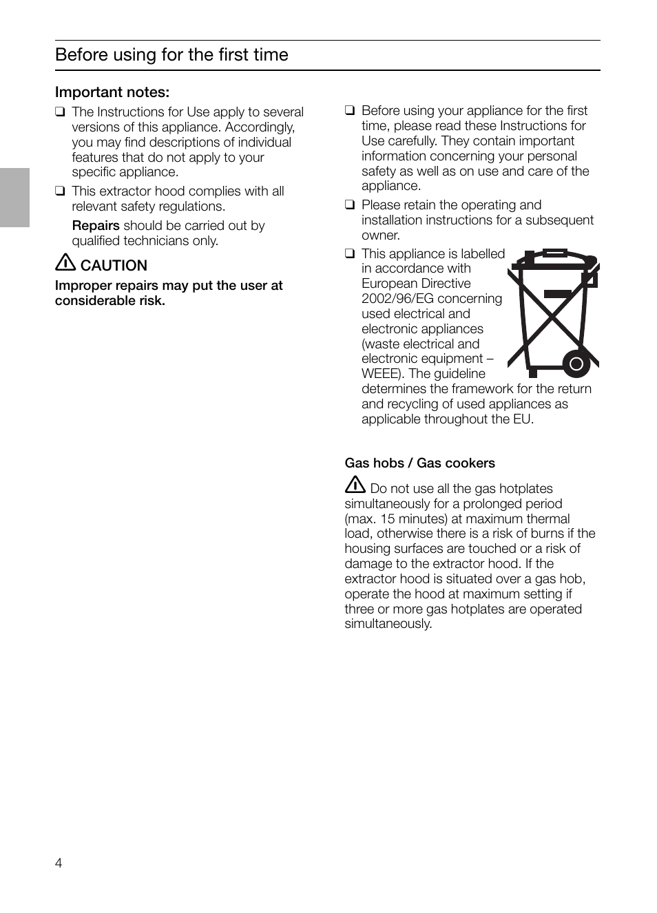 Before using for the first time | Bosch DIE 165 R User Manual | Page 4 / 48