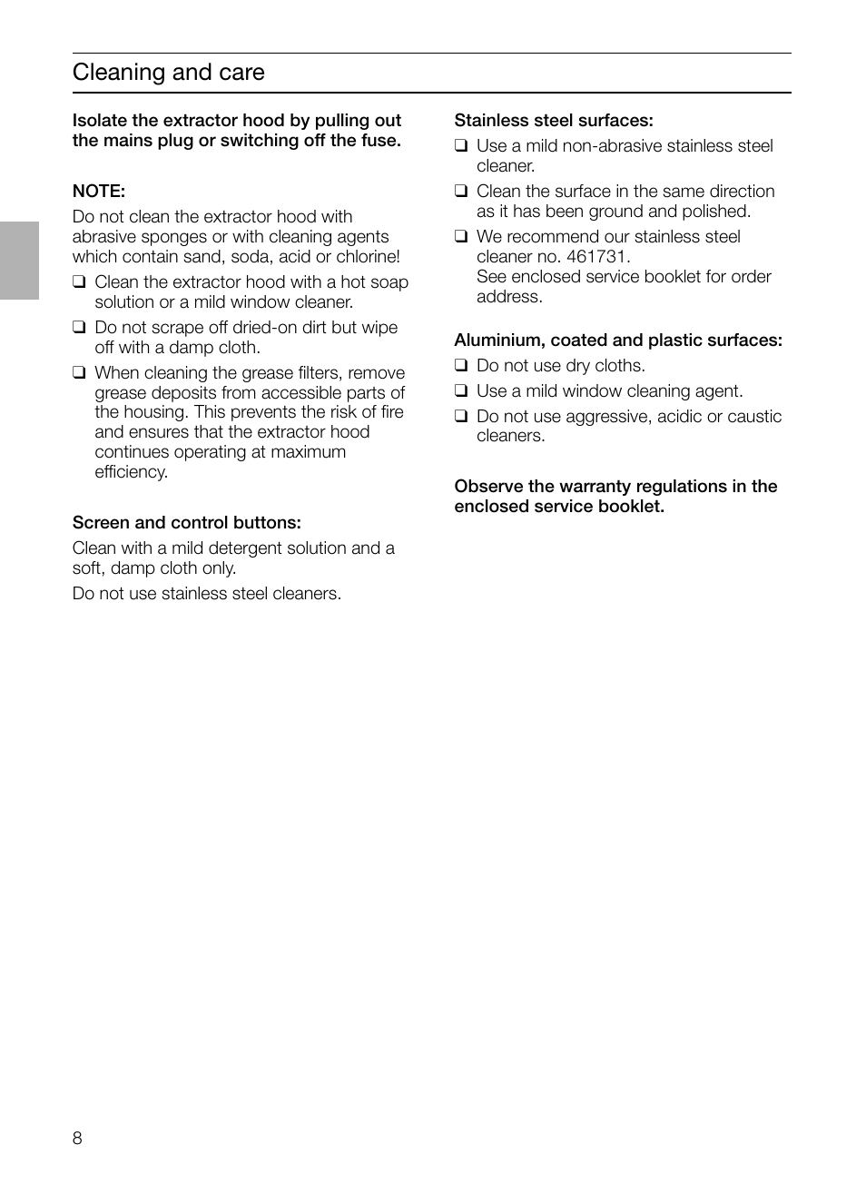 Cleaning and care | Bosch DIE 165 R User Manual | Page 8 / 48