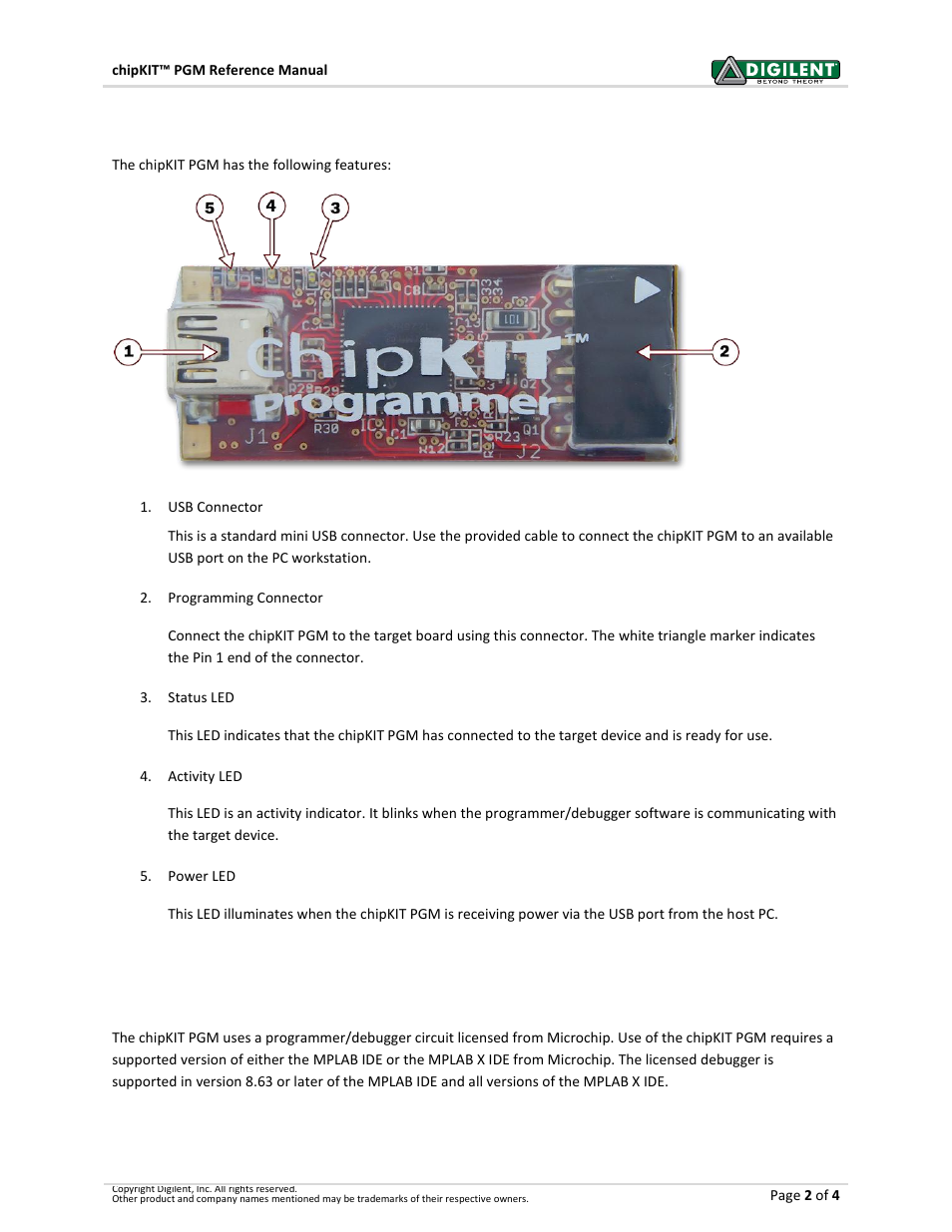 Chipkit pgm hardware overview, Using the chipkit pgm | Digilent 410-242P-KIT User Manual | Page 2 / 4