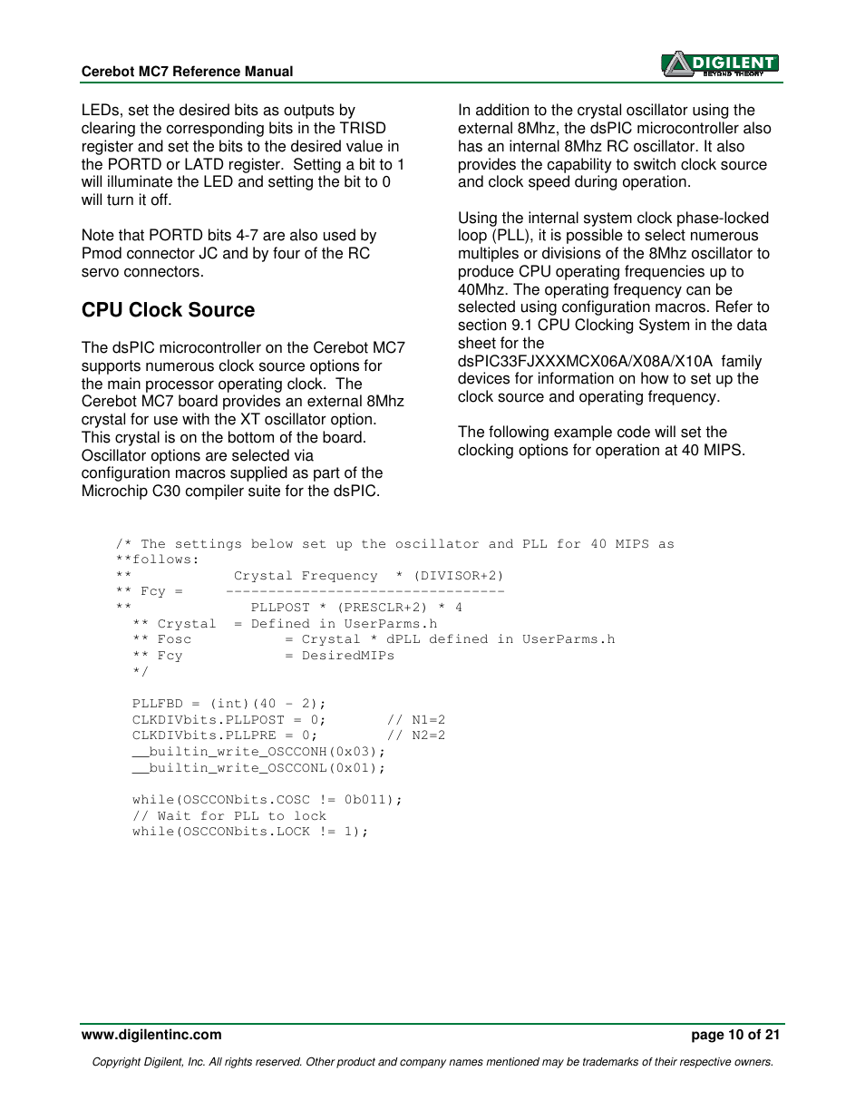Cpu clock source | Digilent 410-185P-KIT User Manual | Page 10 / 21
