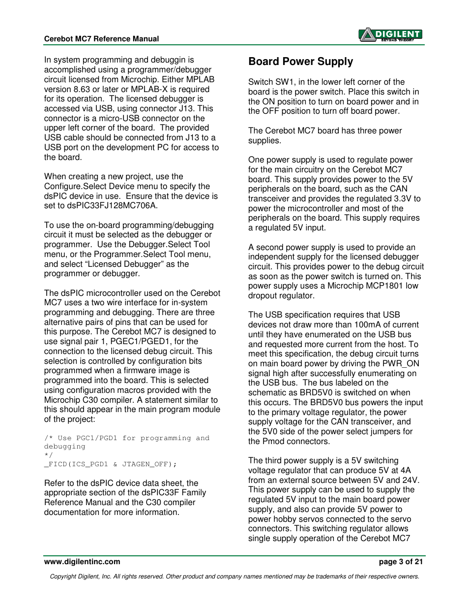 Board power supply | Digilent 410-185P-KIT User Manual | Page 3 / 21