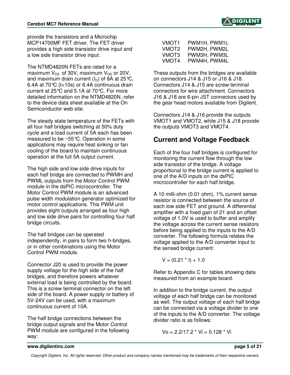 Current and voltage feedback | Digilent 410-185P-KIT User Manual | Page 5 / 21