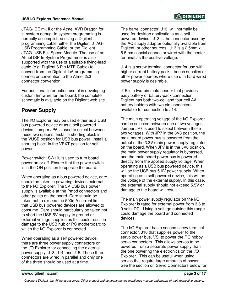 Power supply | Digilent 410-174P User Manual | Page 3 / 17