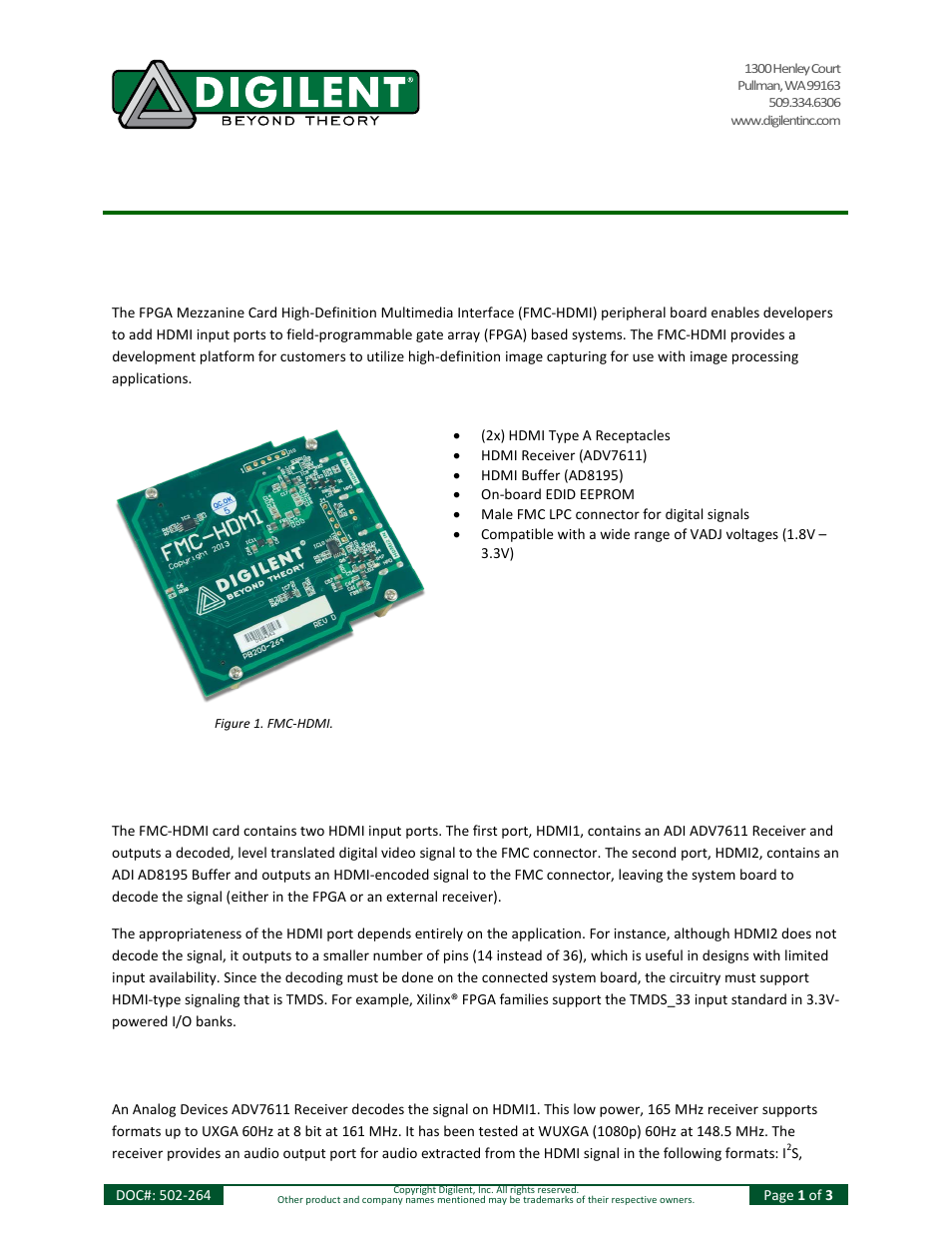 Digilent 210-264P-BOARD User Manual | 3 pages