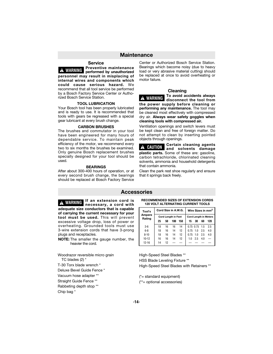 Accessories, Maintenance | Bosch 1594 User Manual | Page 14 / 44