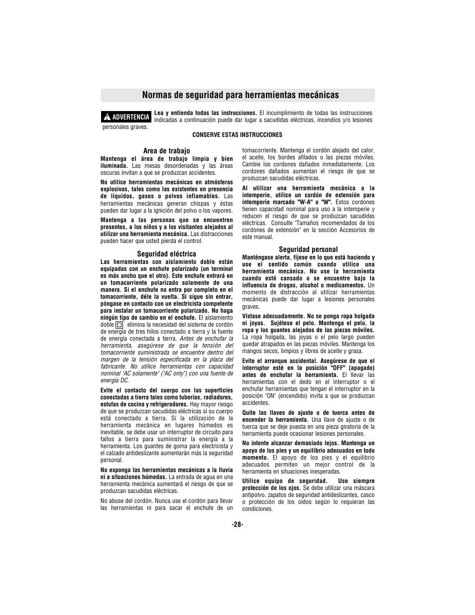 Normas de seguridad para herramientas mecánicas | Bosch 1594 User Manual | Page 28 / 44