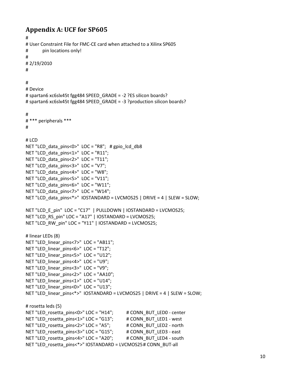Appendix a: ucf for sp605 | Digilent 6003-210-012P User Manual | Page 13 / 27