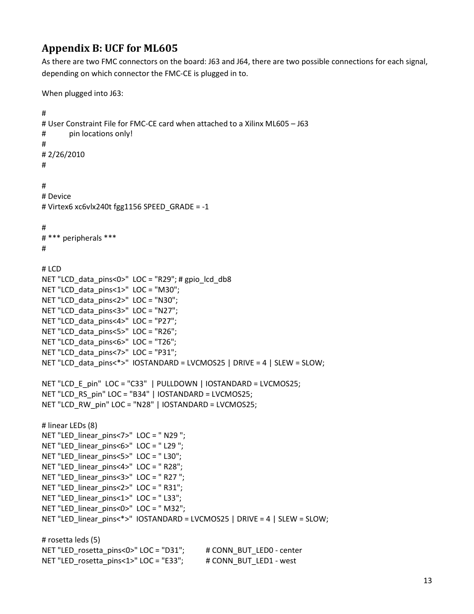 Appendix b: ucf for ml605 | Digilent 6003-210-012P User Manual | Page 16 / 27