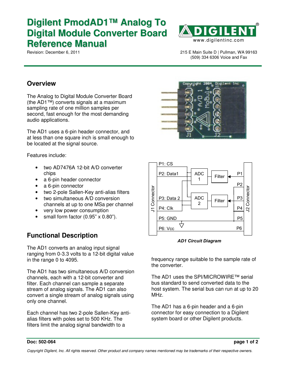 Digilent 410-064P-KIT User Manual | 2 pages