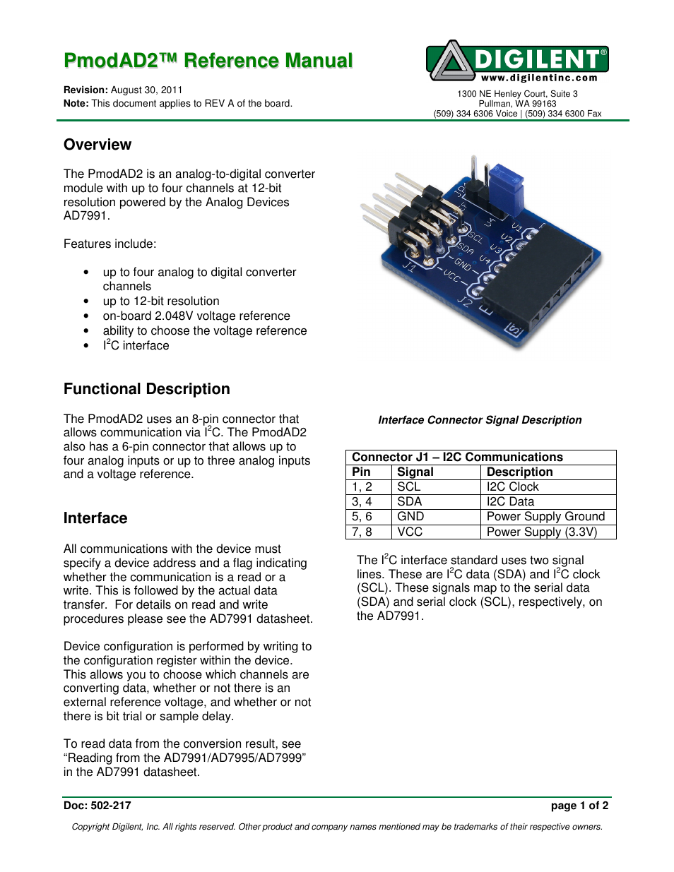 Digilent 410-217P User Manual | 2 pages