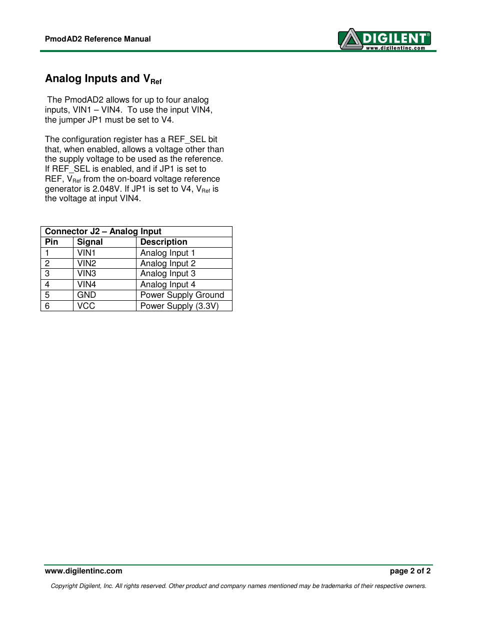 Analog inputs and v | Digilent 410-217P User Manual | Page 2 / 2