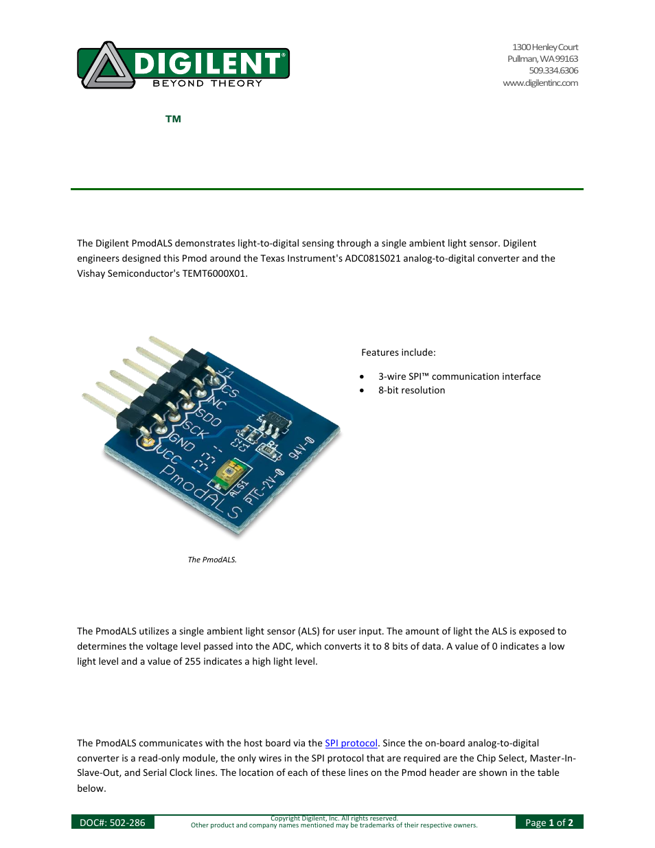 Digilent 410-286P User Manual | 2 pages