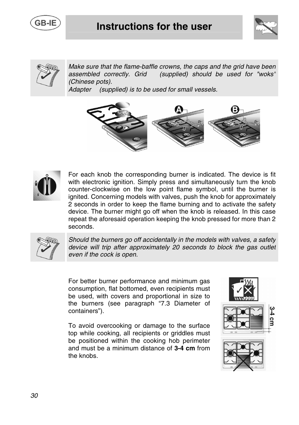 Instructions for the user, Using the hob, 1 ignition of the burners with safety device | 2 practical advice for using the burners | Bosch NET 682 C User Manual | Page 15 / 17