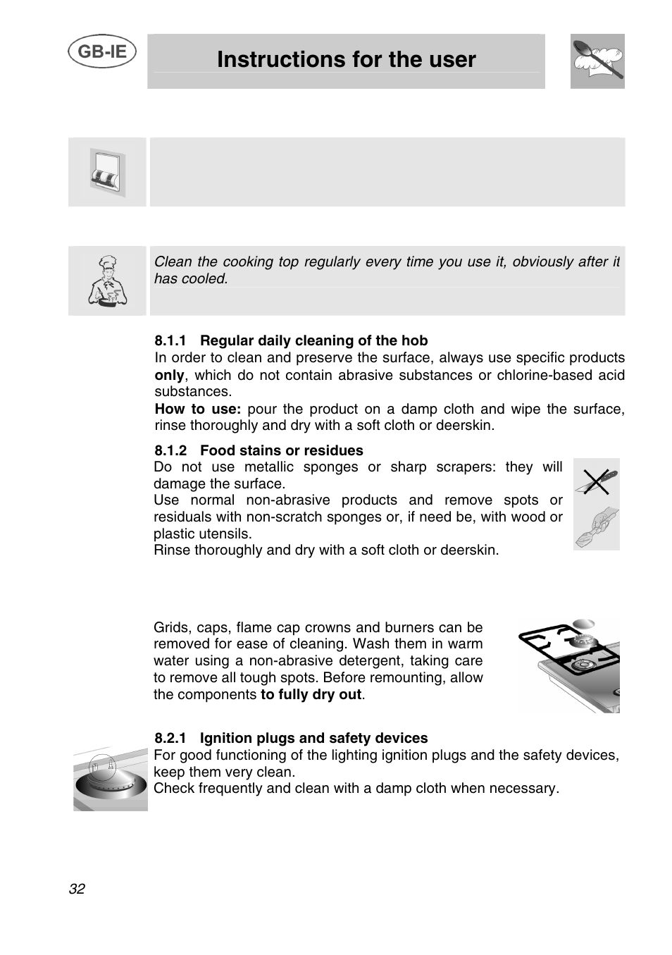 Instructions for the user, Cleaning and maintenance, 1 cleaning | 2 cleaning of cooking hob components | Bosch NET 682 C User Manual | Page 17 / 17