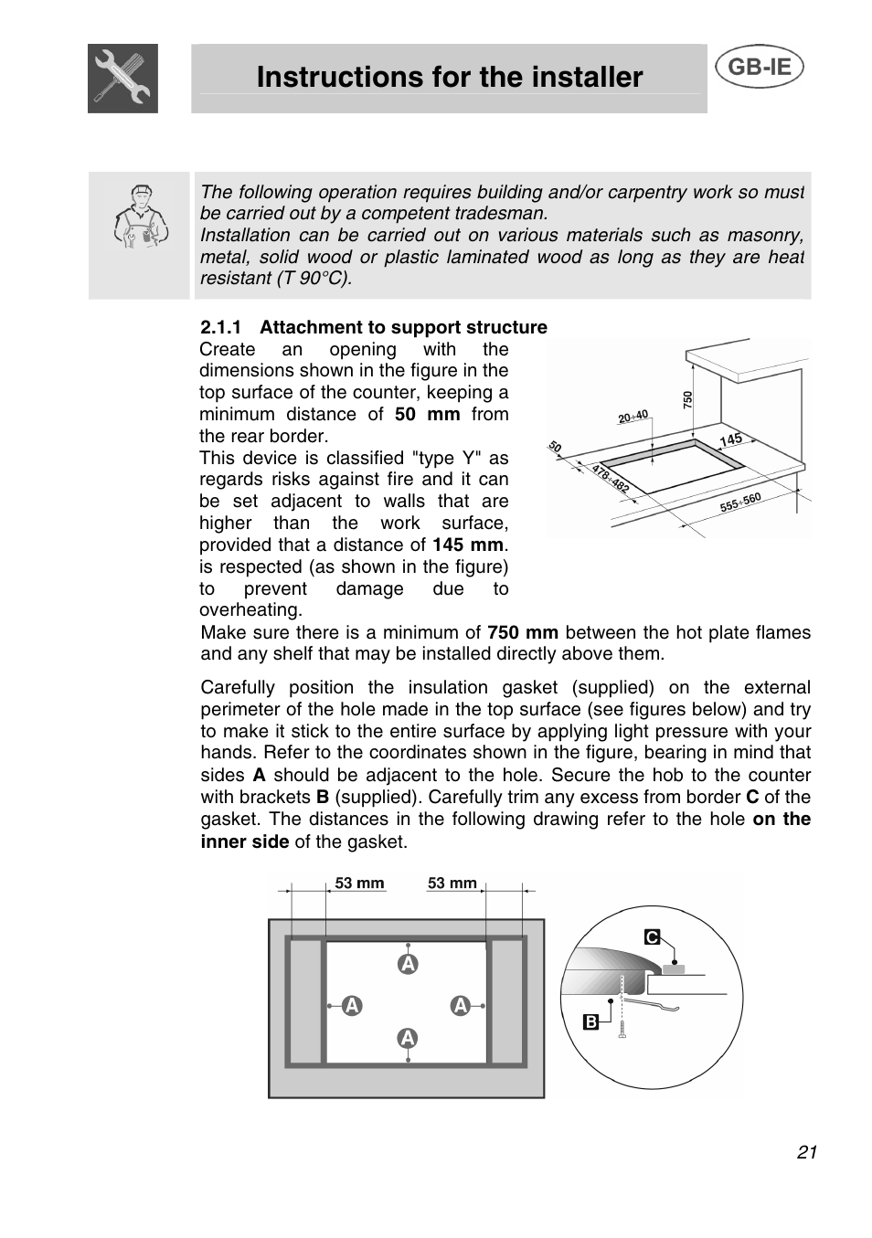 Instructions for the installer, Positioning of hob | Bosch NET 682 C User Manual | Page 6 / 17