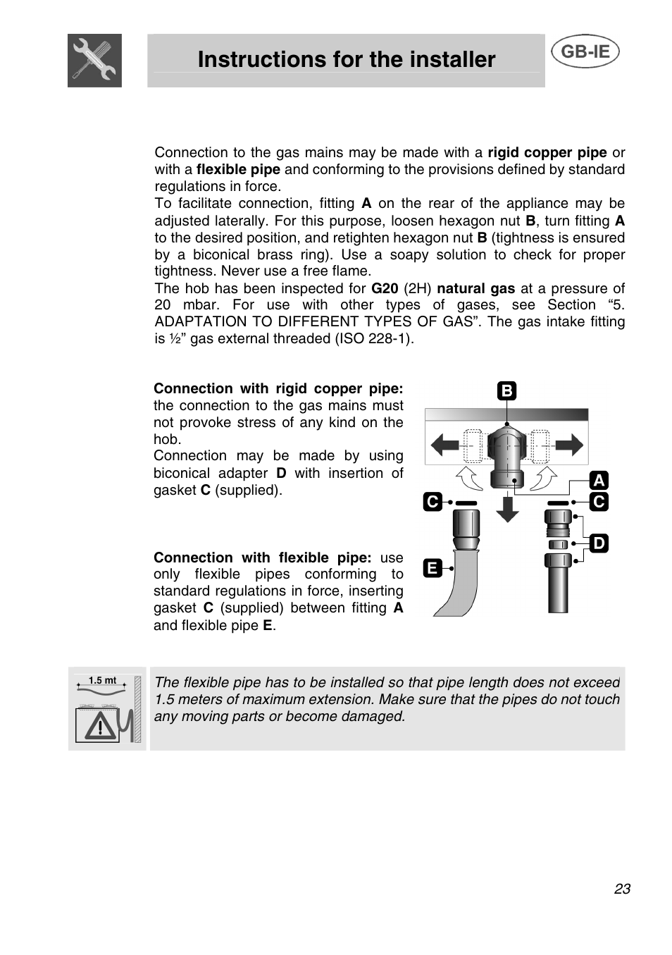 Instructions for the installer, Gas connection | Bosch NET 682 C User Manual | Page 8 / 17
