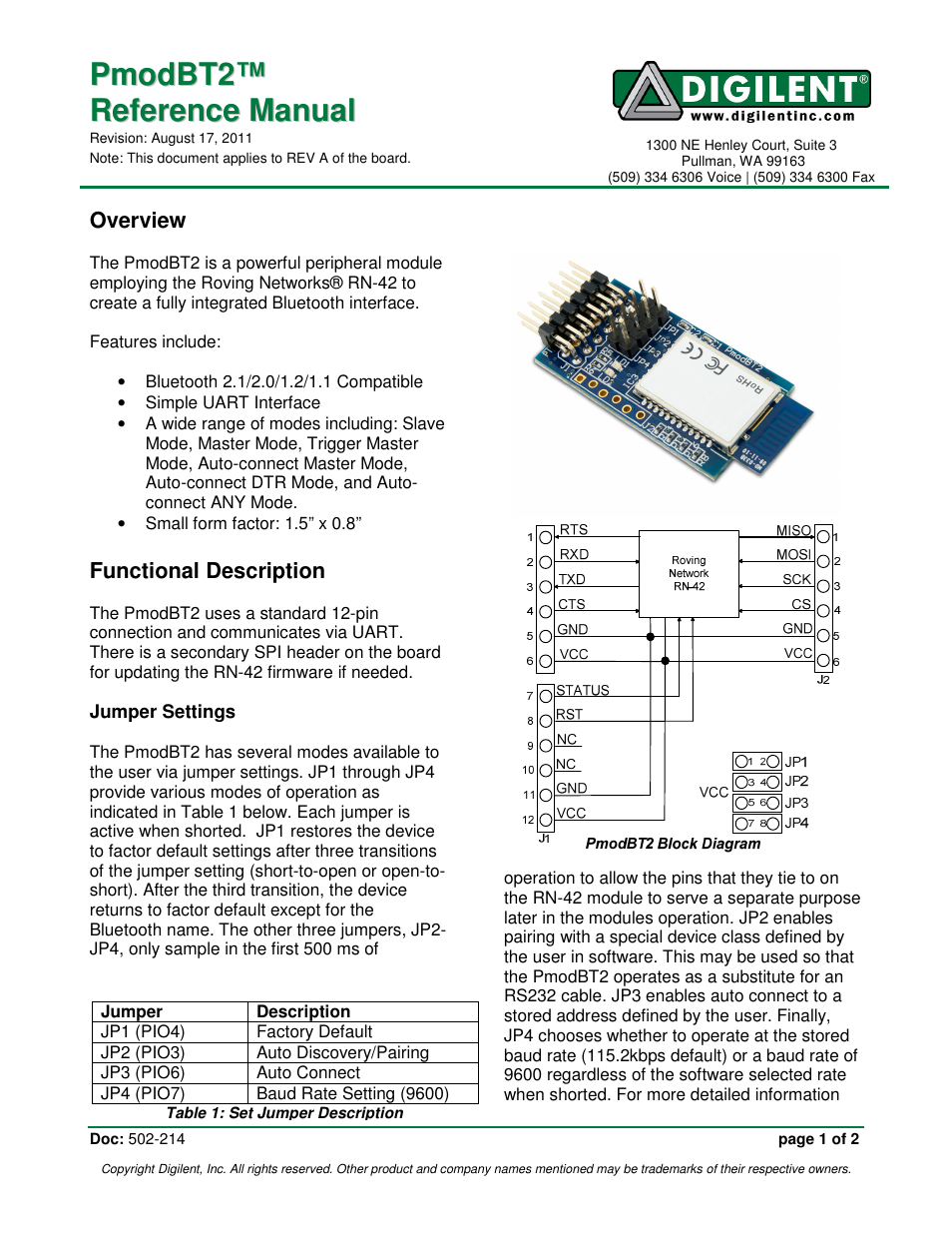 Digilent 410-214P-KIT User Manual | 2 pages