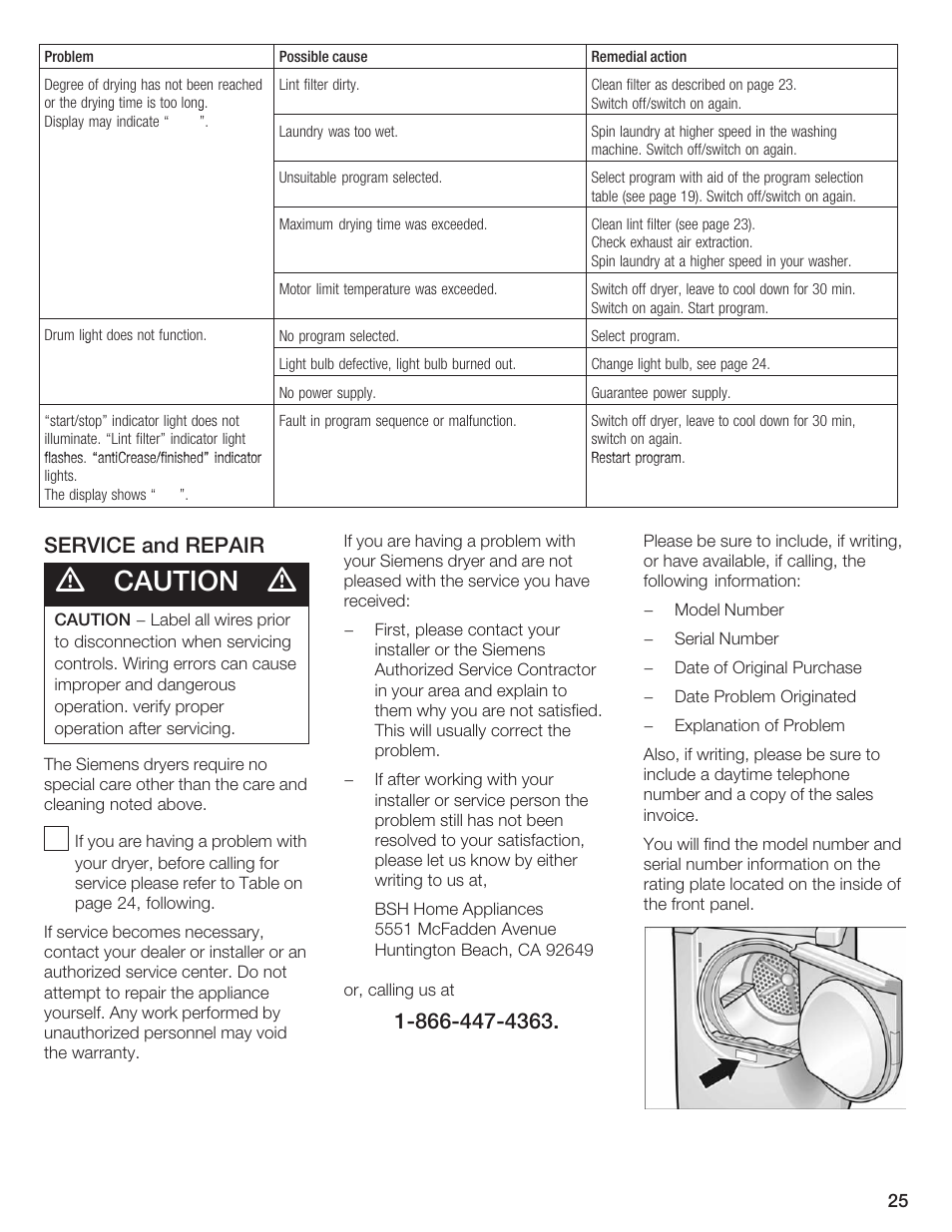 Caution, Service and repair | Bosch WTXD5500UC User Manual | Page 26 / 83