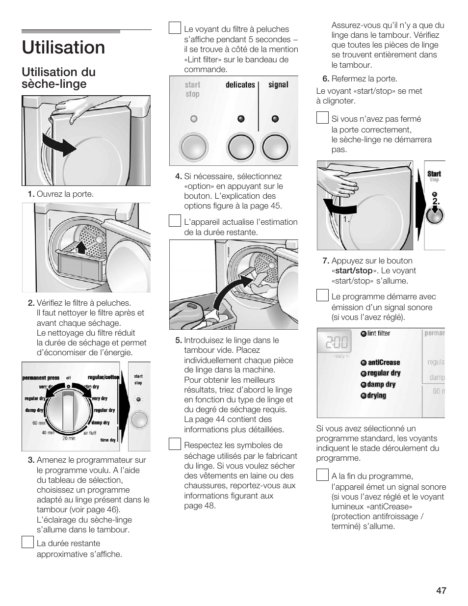 Utilisation, Utilisation du sèchećlinge | Bosch WTXD5500UC User Manual | Page 48 / 83
