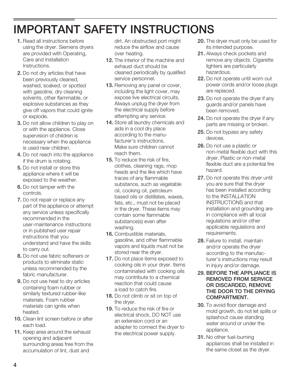 Important safety instructions | Bosch WTXD5500UC User Manual | Page 5 / 83