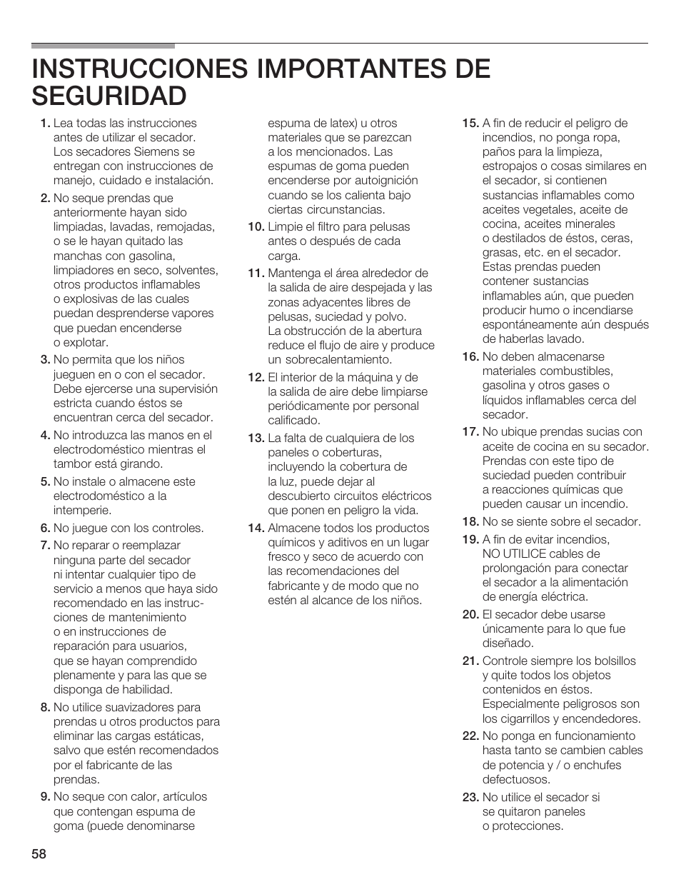 Instrucciones importantes de seguridad | Bosch WTXD5500UC User Manual | Page 59 / 83