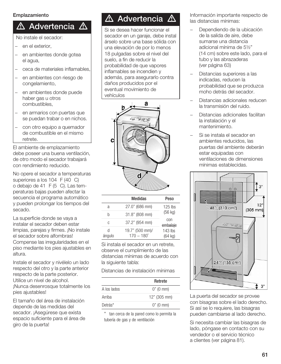 Advertencia | Bosch WTXD5500UC User Manual | Page 62 / 83