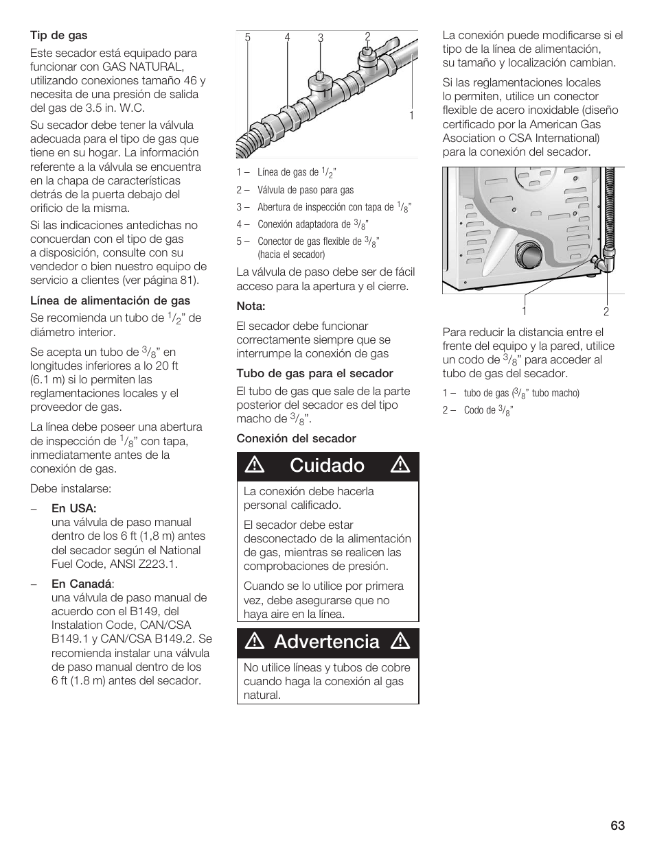 Cuidado, Advertencia | Bosch WTXD5500UC User Manual | Page 64 / 83