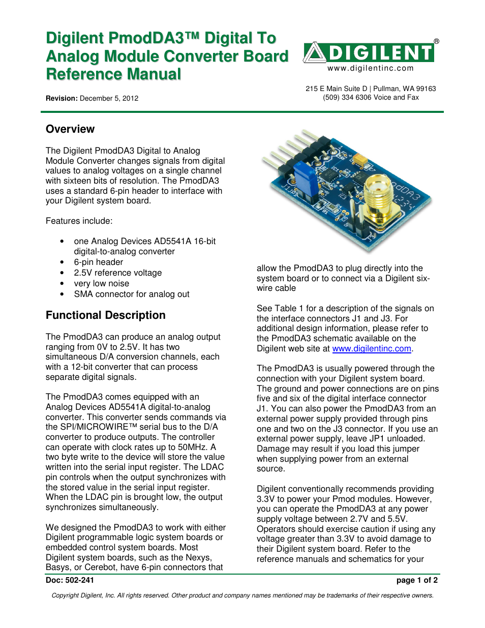 Digilent 410-241P User Manual | 2 pages