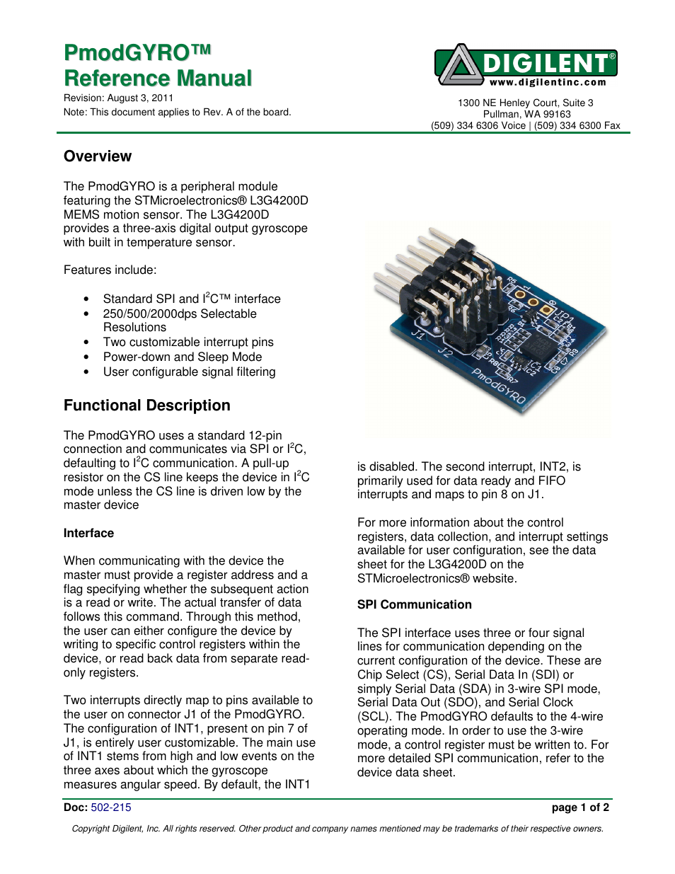 Digilent 410-215P User Manual | 2 pages