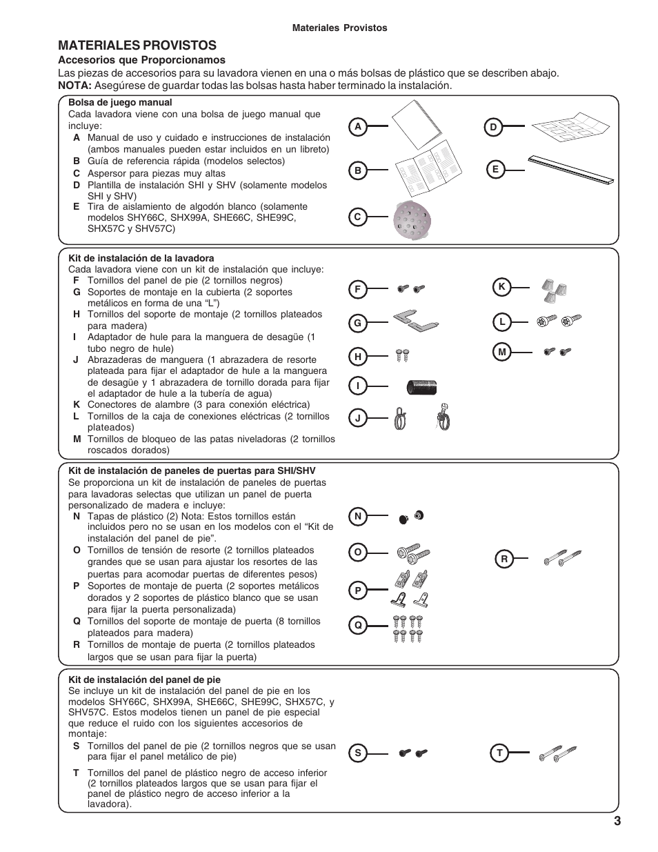 Materiales provistos | Bosch BOSCH diswacher User Manual | Page 37 / 52