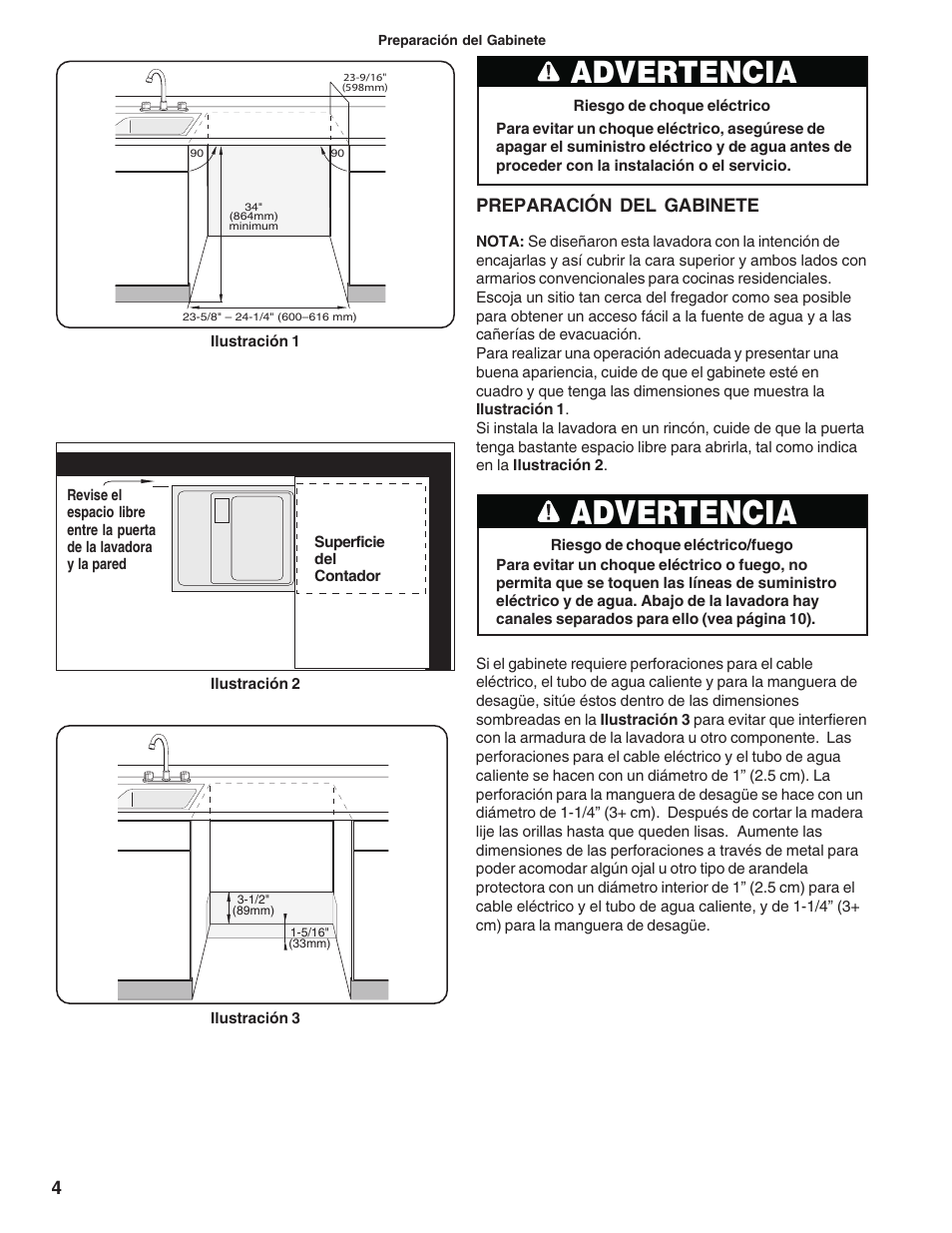Advertencia, Preparación del gabinete | Bosch BOSCH diswacher User Manual | Page 38 / 52
