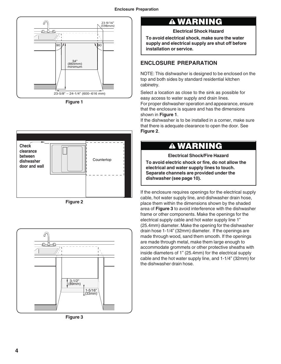 Warning, 4enclosure preparation | Bosch BOSCH diswacher User Manual | Page 6 / 52