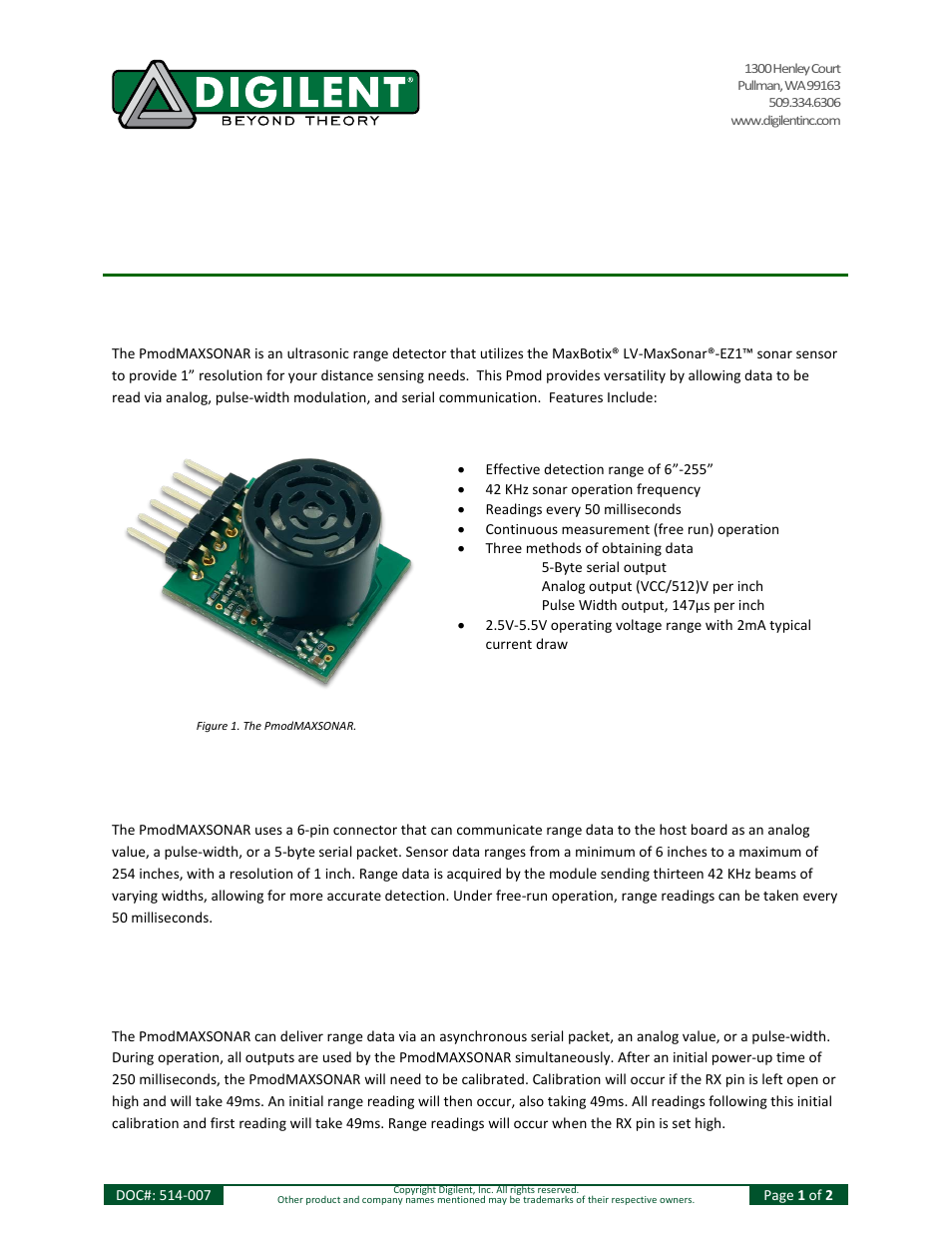 Digilent 240-071P User Manual | 2 pages