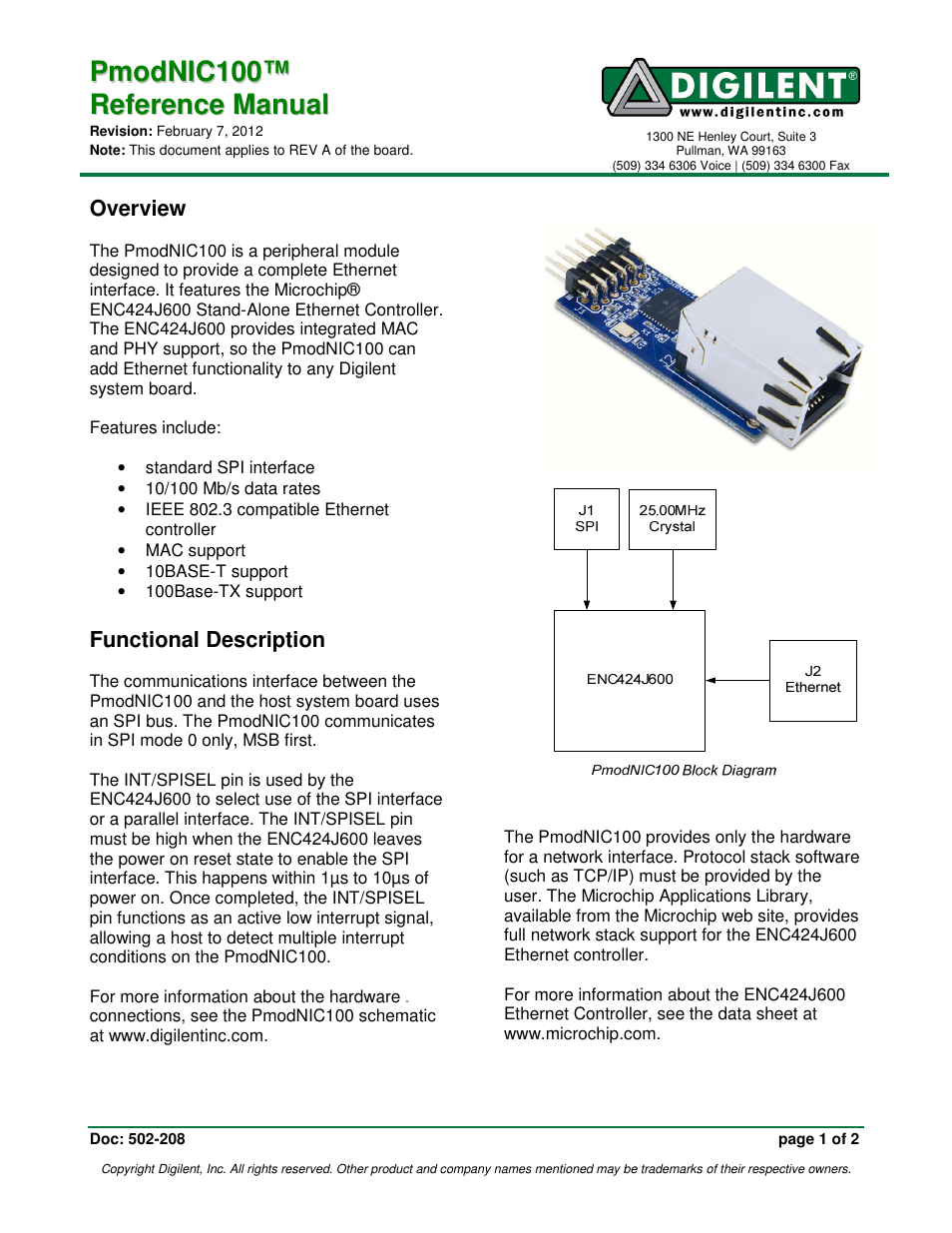 Digilent 410-208P-KIT User Manual | 2 pages