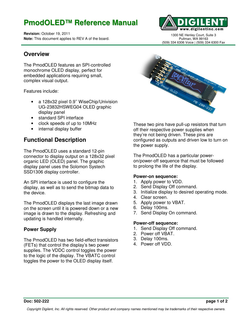 Digilent 410-222P User Manual | 2 pages