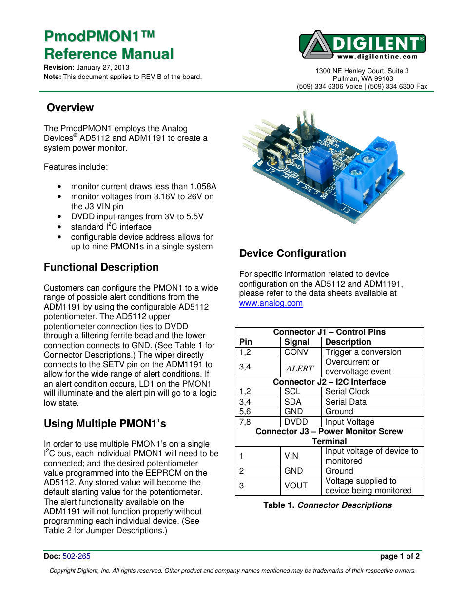 Digilent 410-265P-KIT User Manual | 2 pages