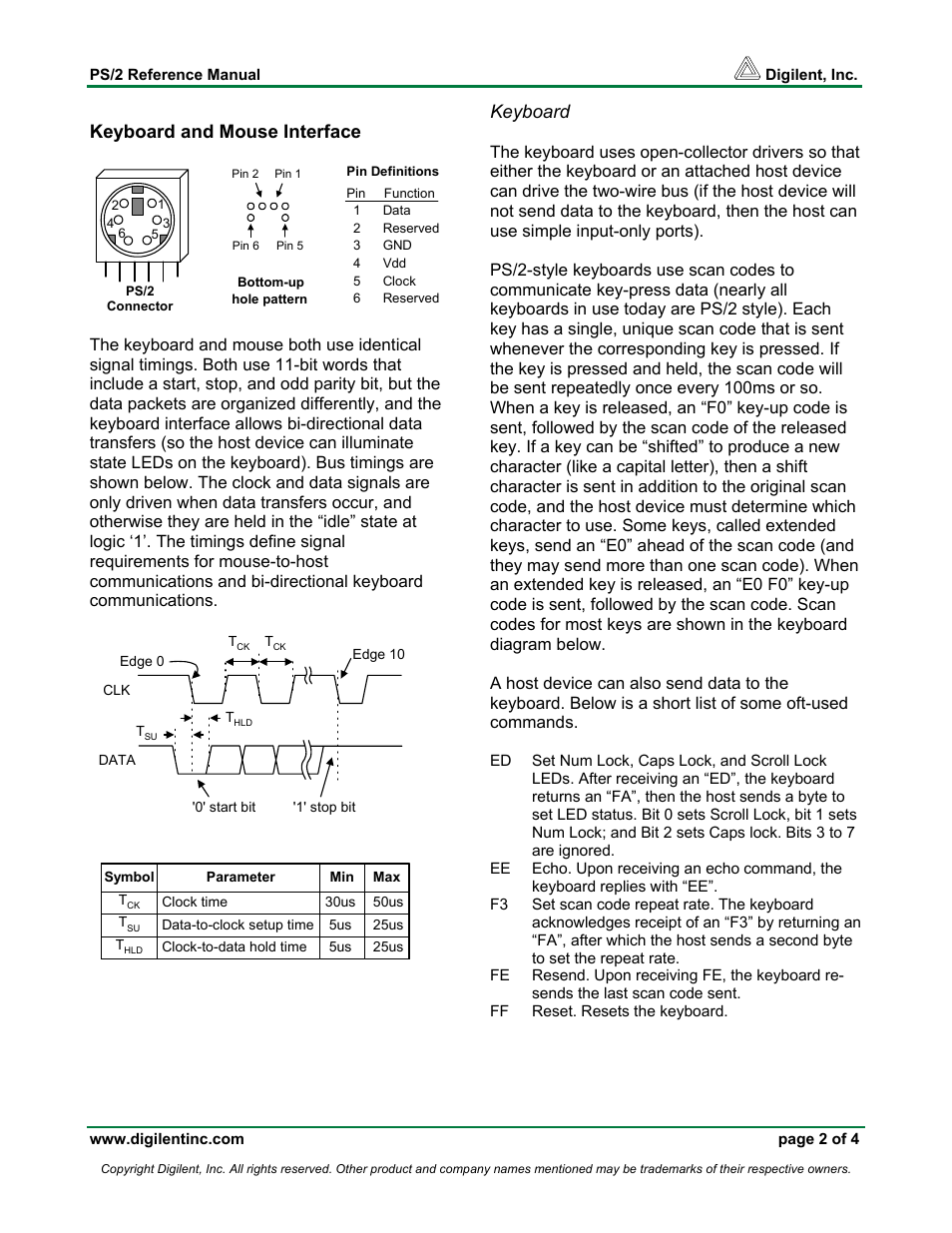 Keyboard and mouse interface, Keyboard | Digilent 410-094P User Manual | Page 2 / 4