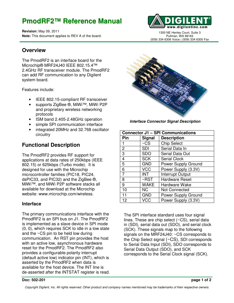 Digilent 410-201P-KIT User Manual | 2 pages