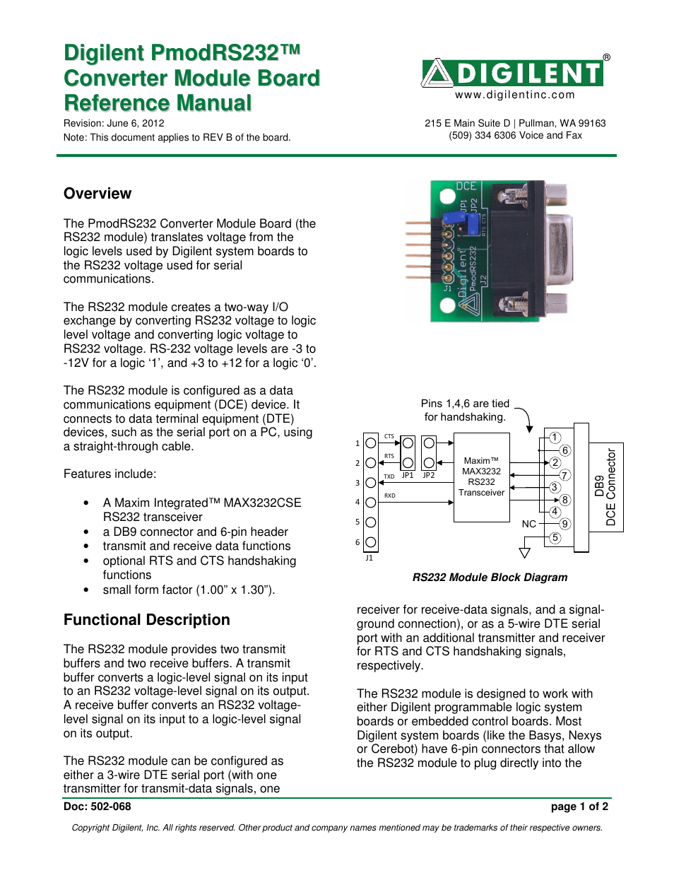 Digilent 410-068P Rev.B User Manual | 2 pages