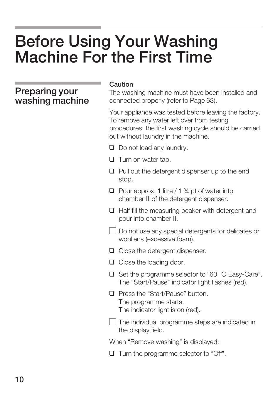 Preparing your washing machine | Bosch WFR 3230 User Manual | Page 10 / 76