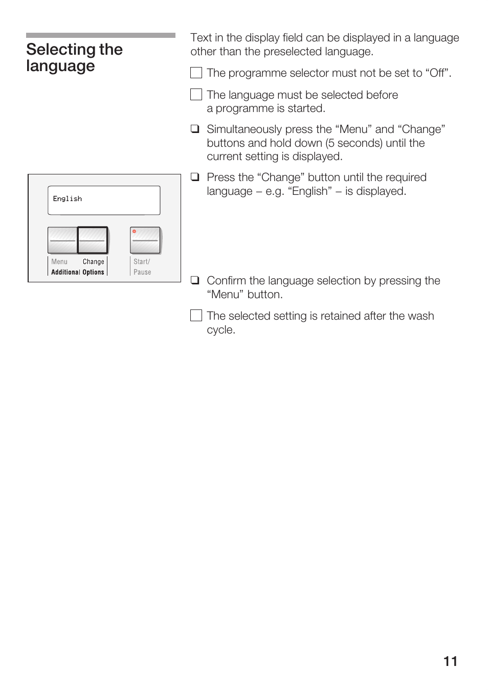 Selecting the language | Bosch WFR 3230 User Manual | Page 11 / 76