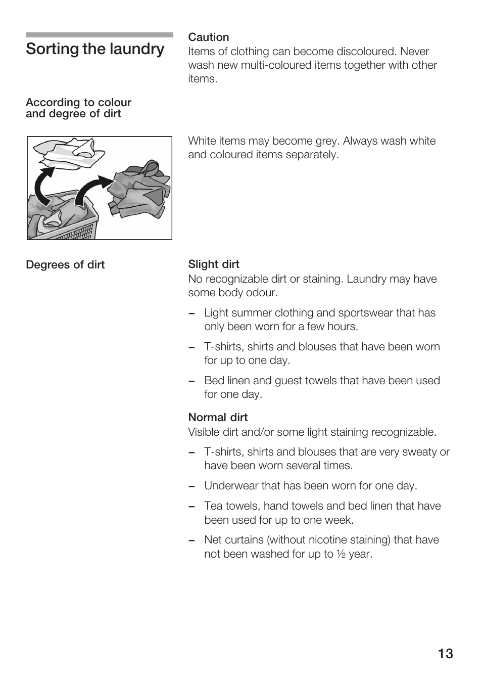 Sorting the laundry | Bosch WFR 3230 User Manual | Page 13 / 76