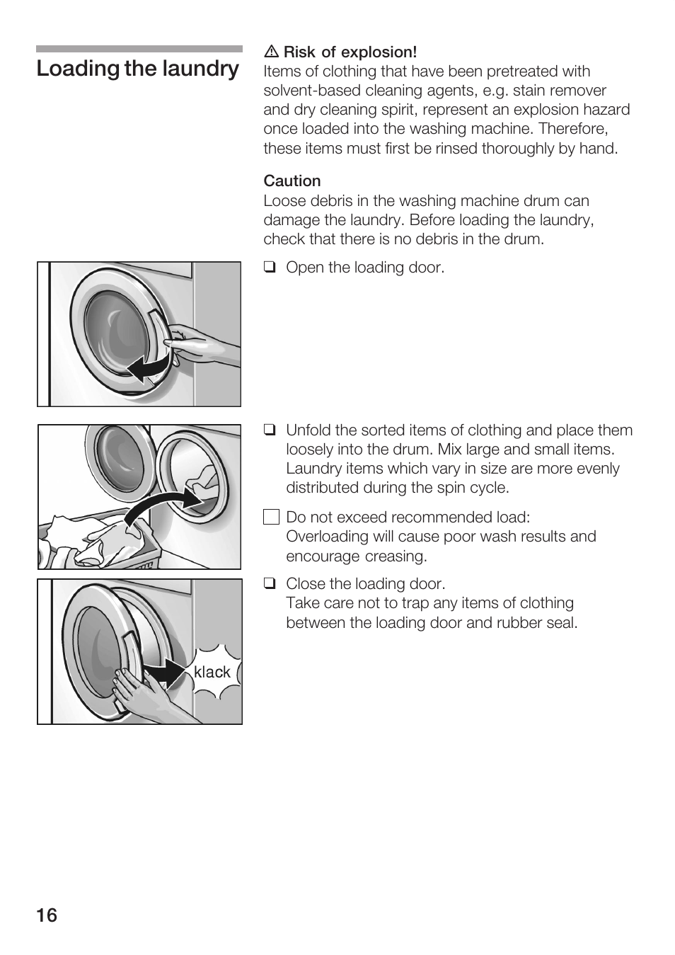 Loading the laundry | Bosch WFR 3230 User Manual | Page 16 / 76