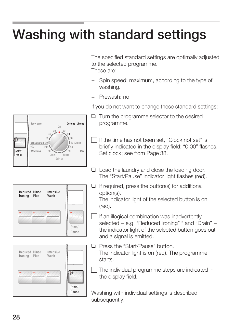 Washing with standard settings | Bosch WFR 3230 User Manual | Page 28 / 76