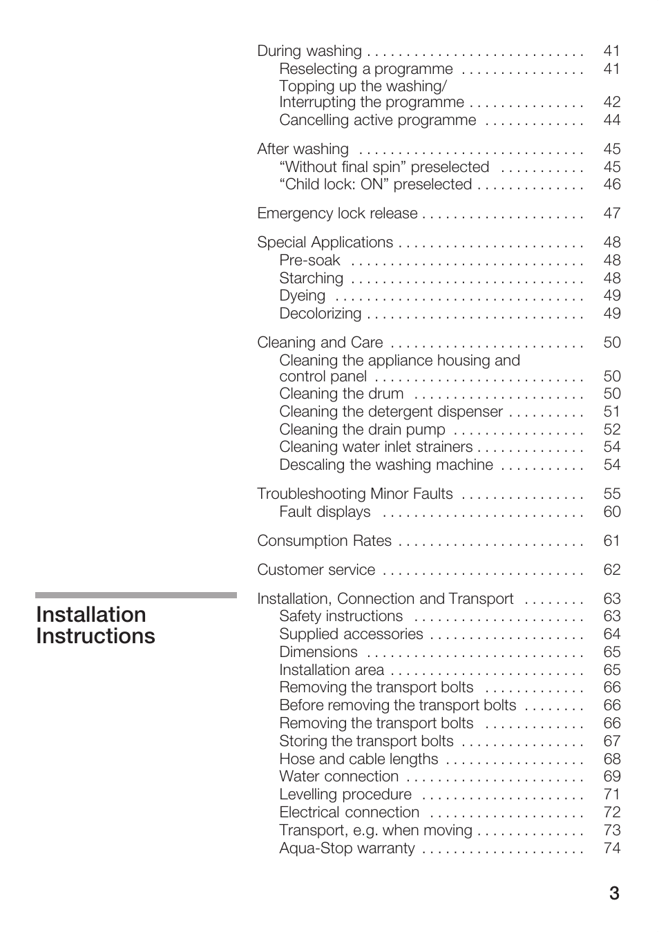 Installation instructions | Bosch WFR 3230 User Manual | Page 3 / 76