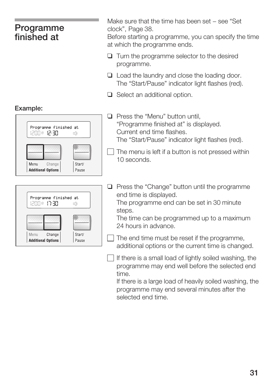 Programme finished at | Bosch WFR 3230 User Manual | Page 31 / 76