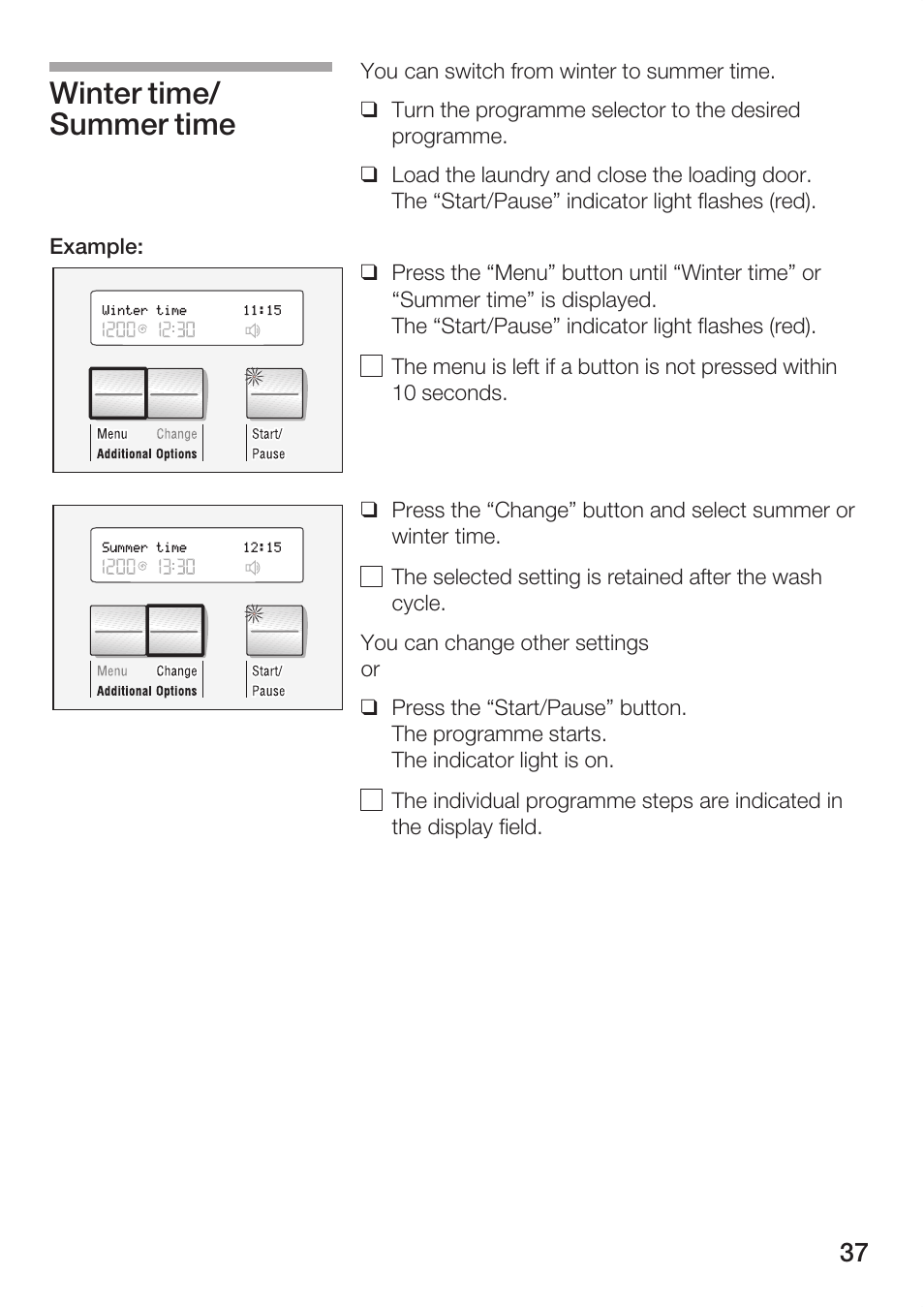 Winter time/ summer time | Bosch WFR 3230 User Manual | Page 37 / 76